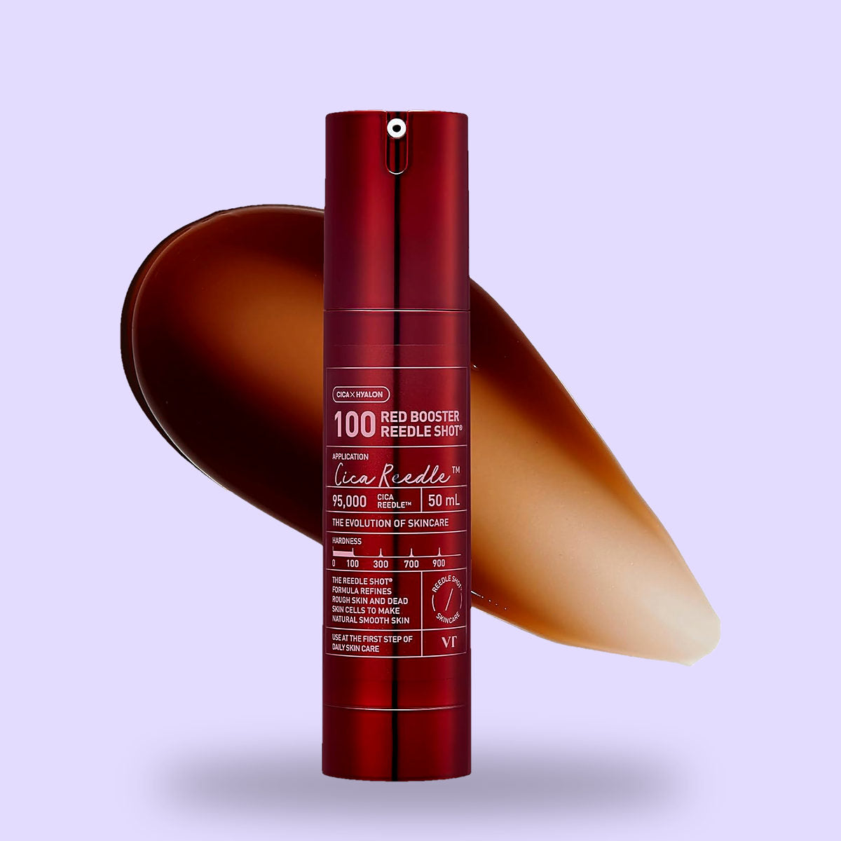 VT Cosmetics Red Booster Reedle Shot 100 50ml on a lilac background