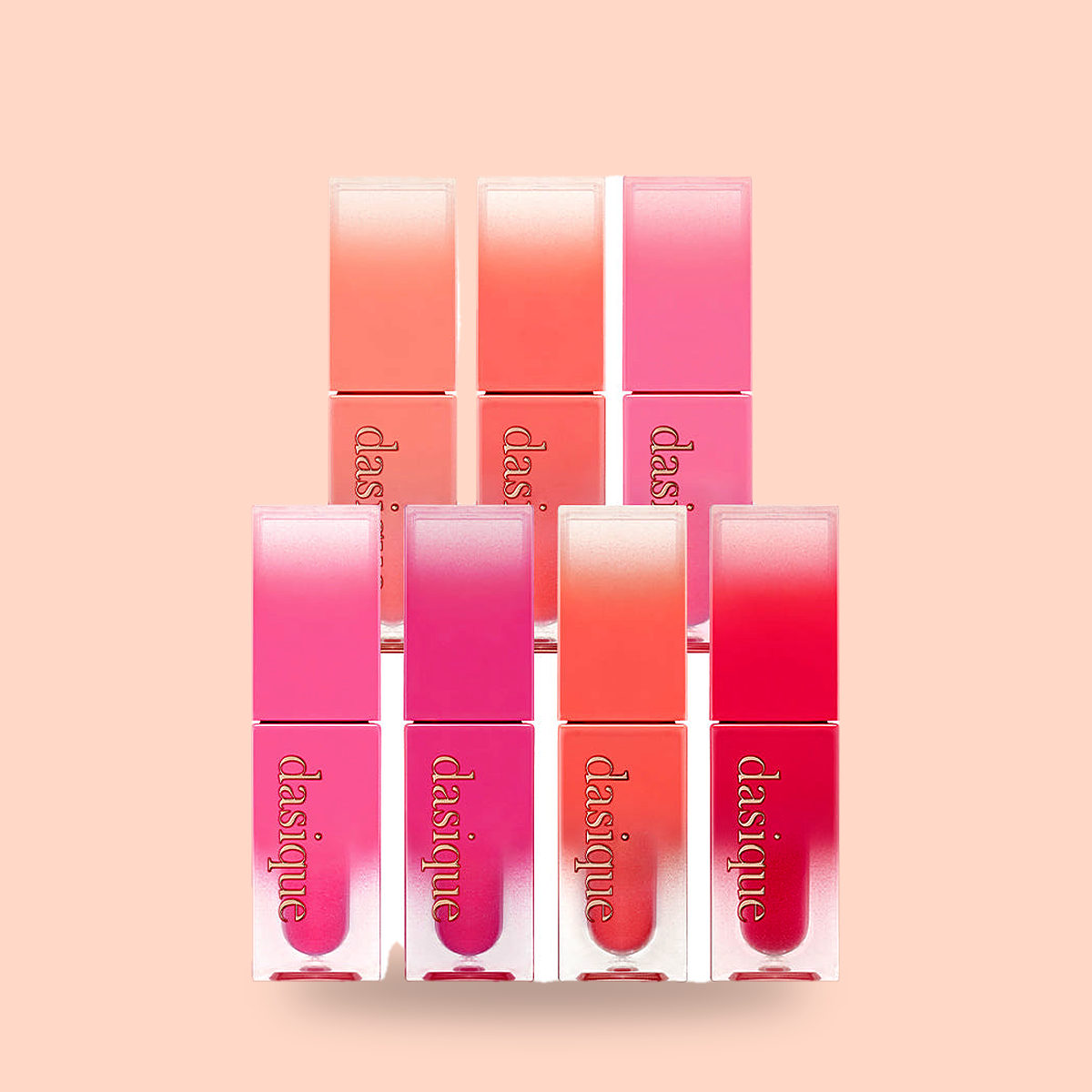 Dasique Juicy Dewy Tint on a peach background