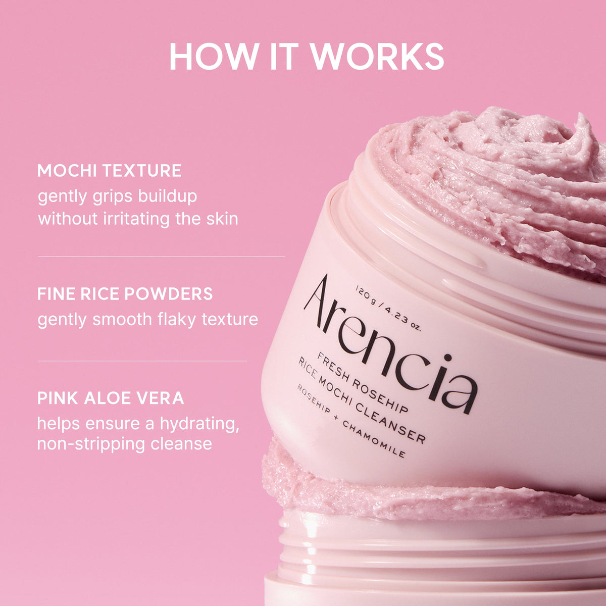 Arencia Fresh Rosehip Rice Mochi Cleanser 120g 4