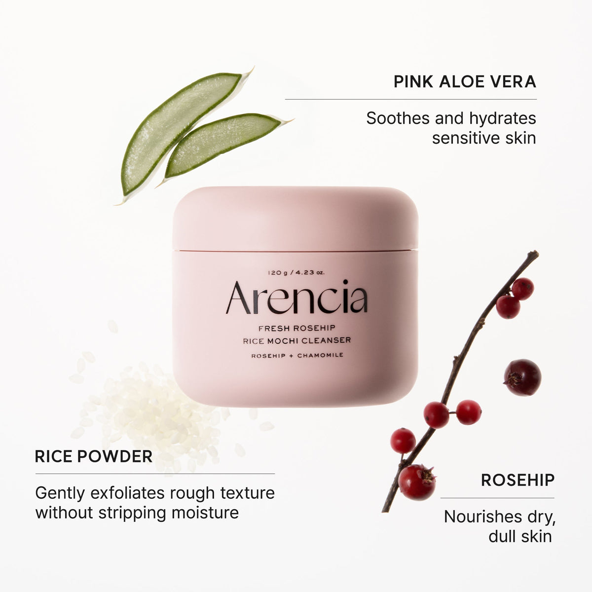 Arencia Fresh Rosehip Rice Mochi Cleanser 120g 5