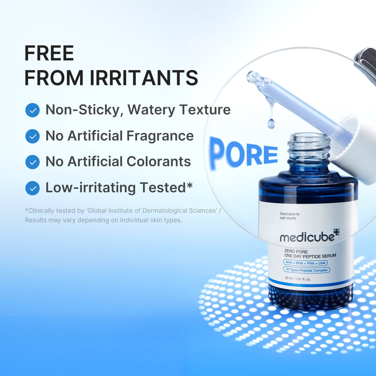 Medicube Zero Pore One Day Peptide Serum 30ml – bottle with free-from list