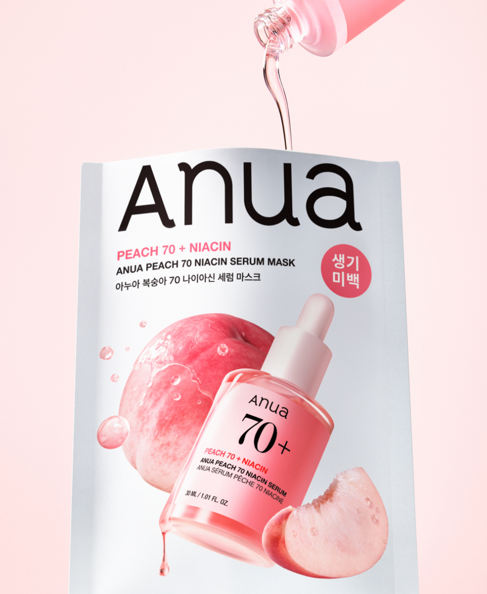 Anua Peach Niacin Serum Mask 25ml (1ea) – mask pouch with serum bottle