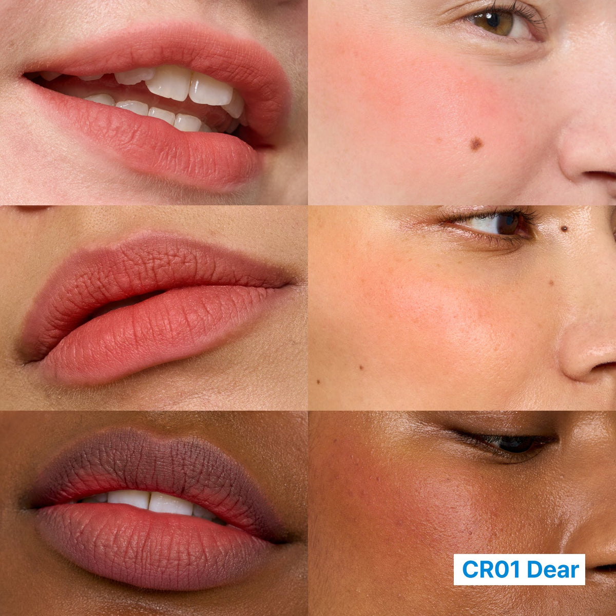 FWEE Keyring Lip&Cheek Blurry Pudding Pot CR01 Dear 5g – lip and cheek swatches on model