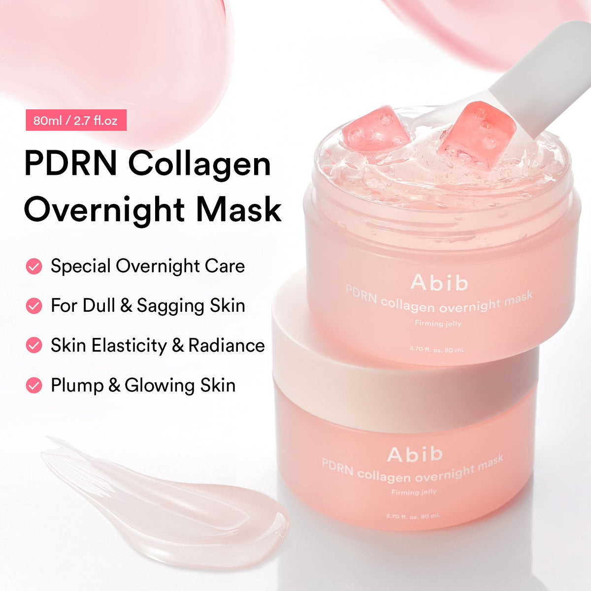 Abib PDRN Collagen Overnight Mask Firming Jelly open jars showing the pink jelly texture