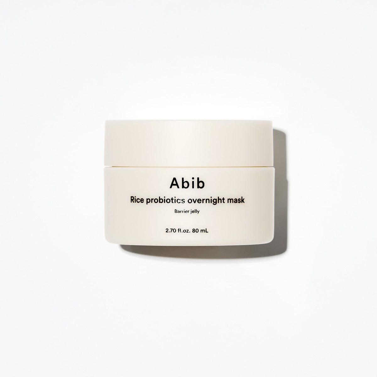 Abib Rice Probiotics Overnight Mask Barrier Jelly 80ml cream-white jar on a light background