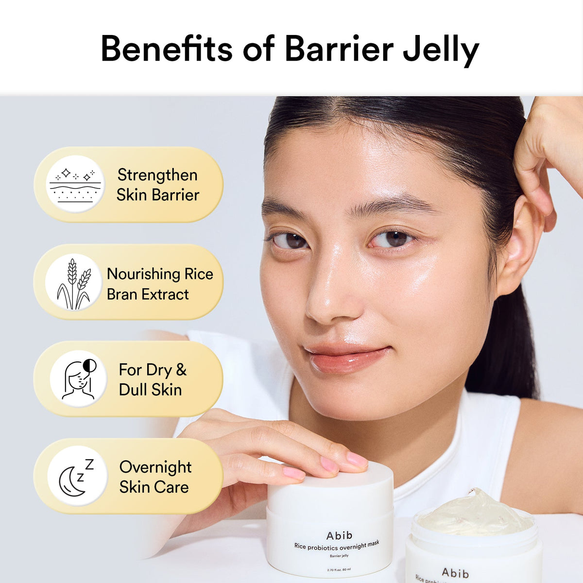 Abib Rice Probiotics Overnight Mask Barrier Jelly benefits: barrier, rice bran, dry and dull skin, overnight care
