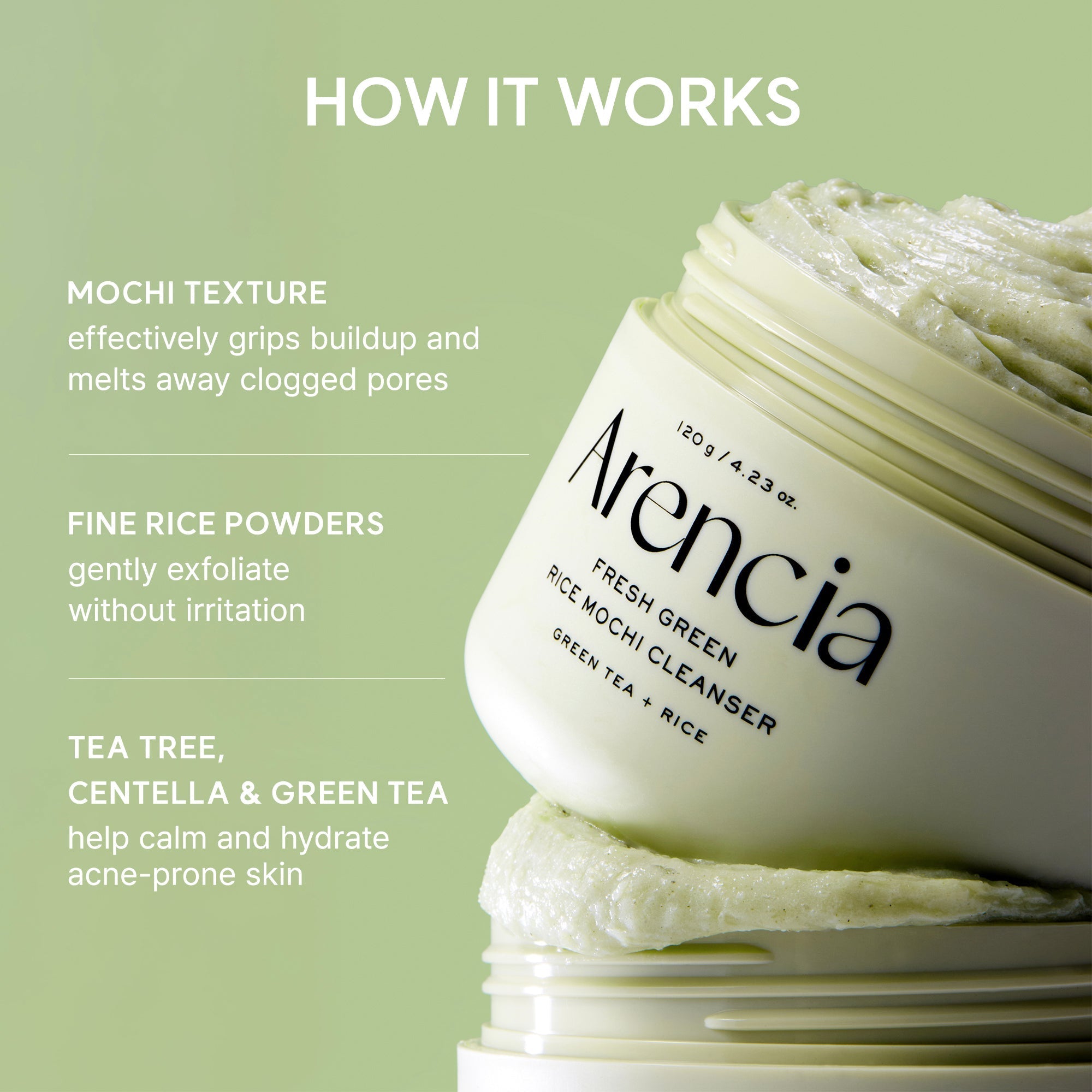 Arencia Fresh Green Rice Mochi Cleanser 120g 4
