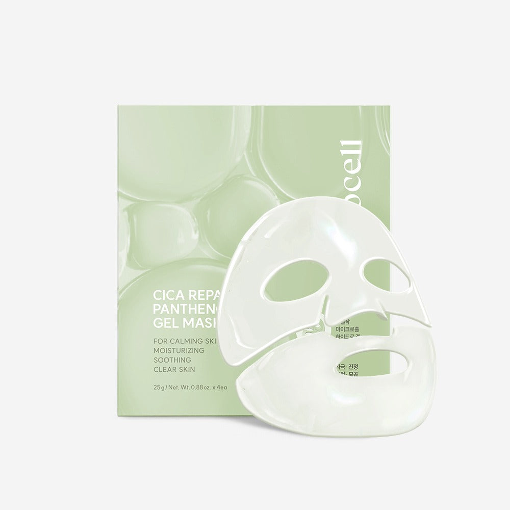 Arocell Cica Repair Panthenol Gel Mask green 4-pack box with the milky-white two-piece hydrogel mask