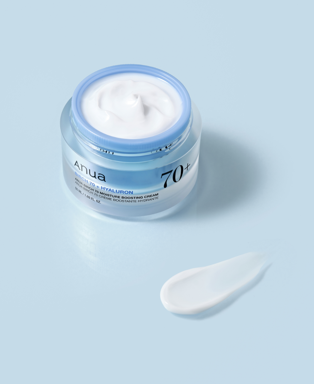 Anua Birch Moisture Boosting Cream 50ml – open jar with texture swatch