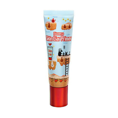 Elizavecca Skin Liar Primer 30ml light blue pixel-art tube with red cap on white