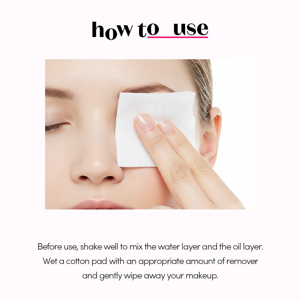 Etude Lip & Eye Remover how to use: shake, soak a cotton pad and gently wipe eye makeup