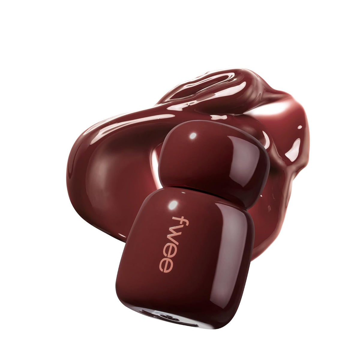 FWEE Rose Obsession Stay-Fit Lip Tint GW03 Coco Rose bottle with glossy deep brown-rose swatch