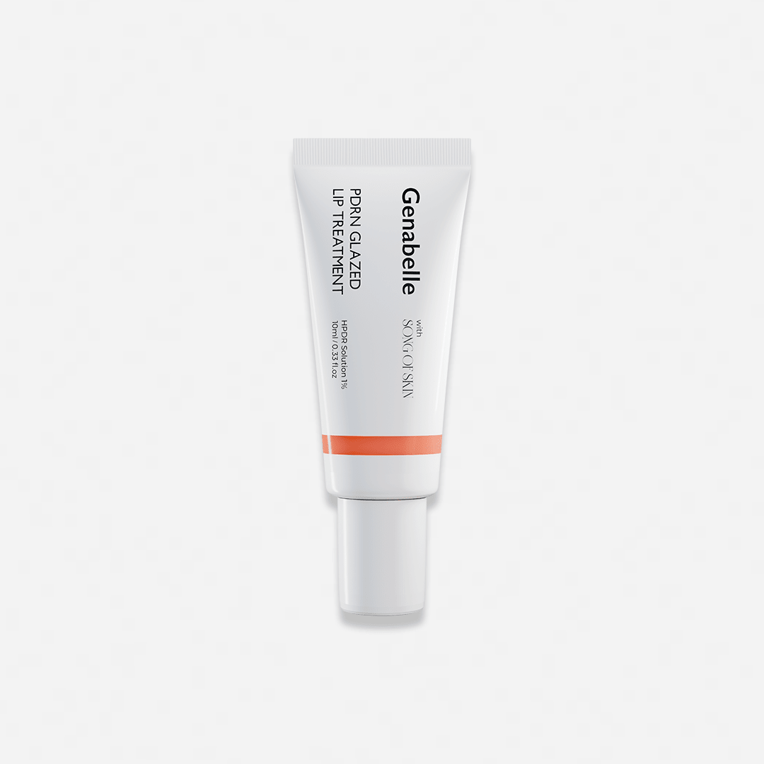 Genabelle PDRN Glazed Lip Treatment 10ml white tube with orange stripe on a light grey background