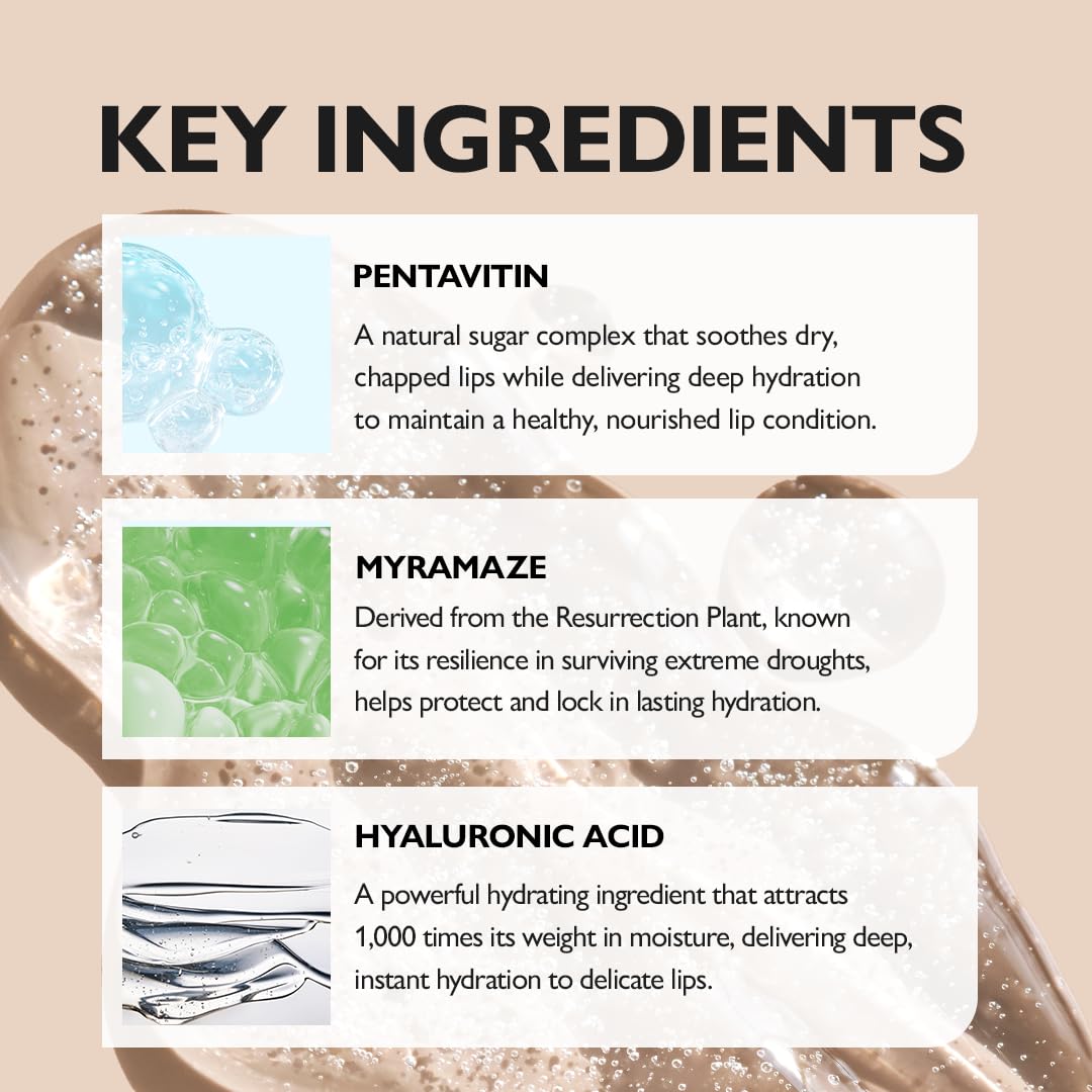 Genabelle PDRN Glazed Lip Treatment key ingredients card: Pentavitin, Myramaze and hyaluronic acid