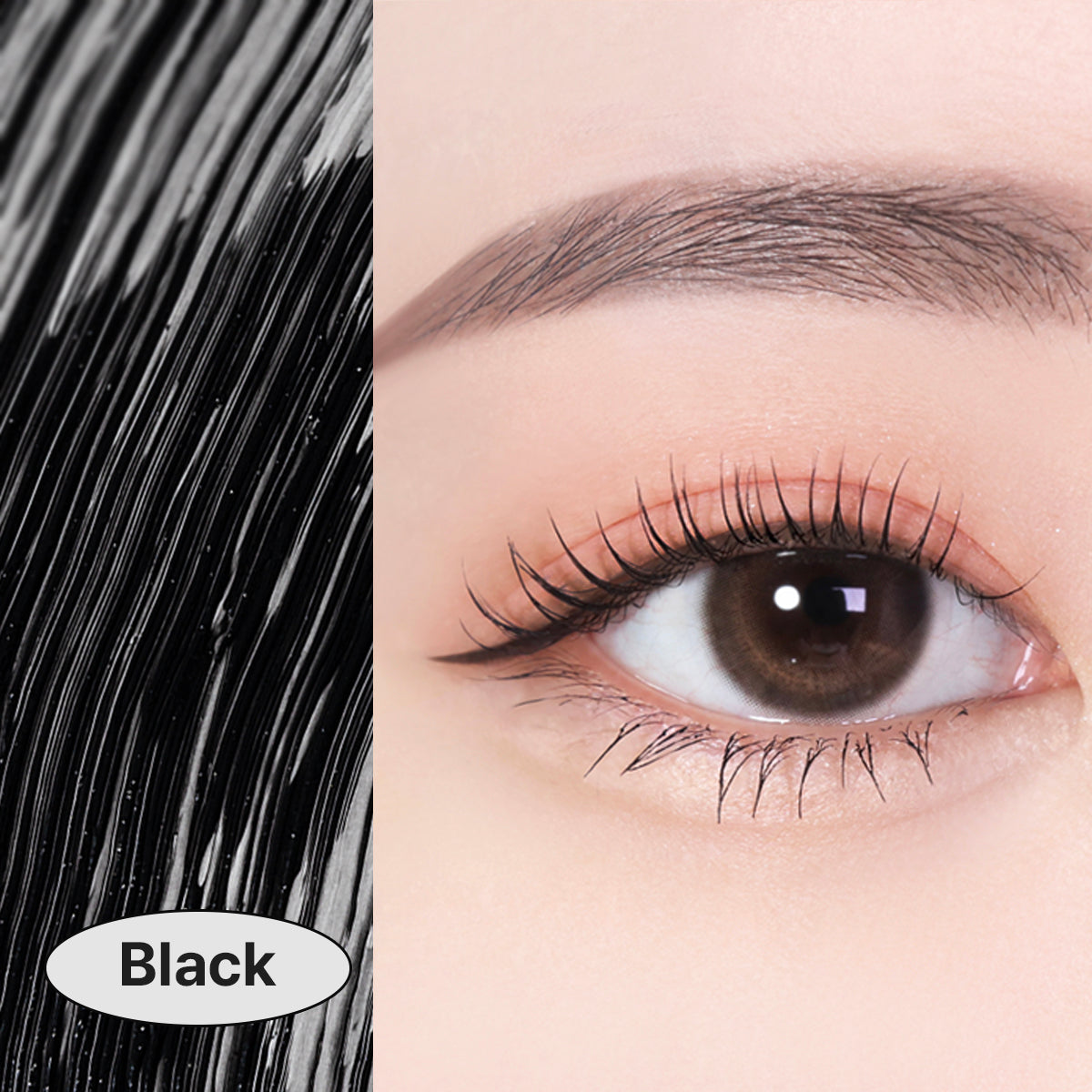 Heimish Dailism Smudge Stop Mascara black formula swatch and defined black lashes on an open eye