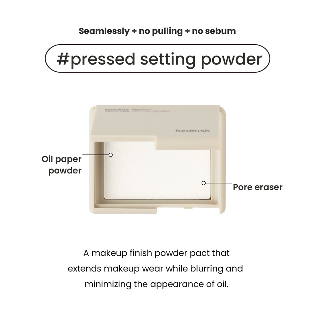 Heimish Moringa Ceramide Pressed Setting Powder diagram of the oil-paper powder and pore-blurring finish