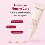 I'm From Ginseng Eye Cream 30ml uncapped cream tube with three cream dots on a soft pink background
