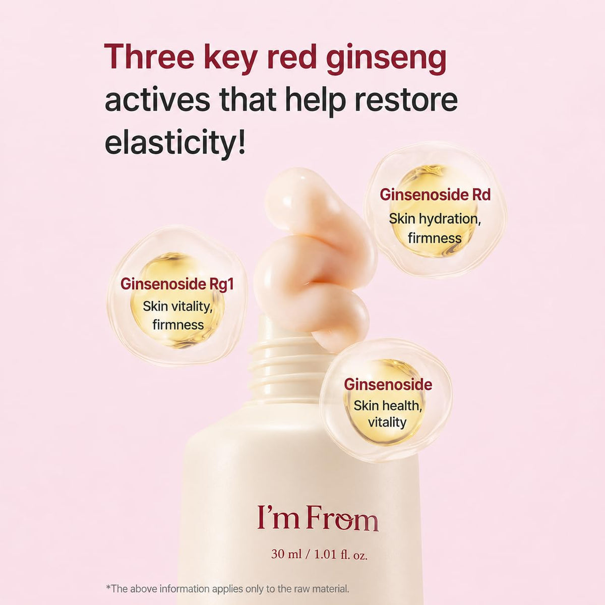 I'm From Ginseng Eye Cream texture with three red ginseng ginsenoside actives illustrated