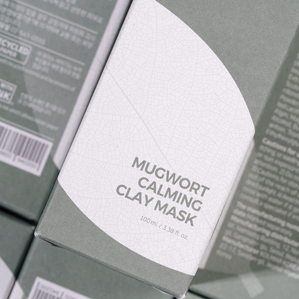 Isntree Mugwort Calming Clay Mask 100ml outer boxes in sage green and white