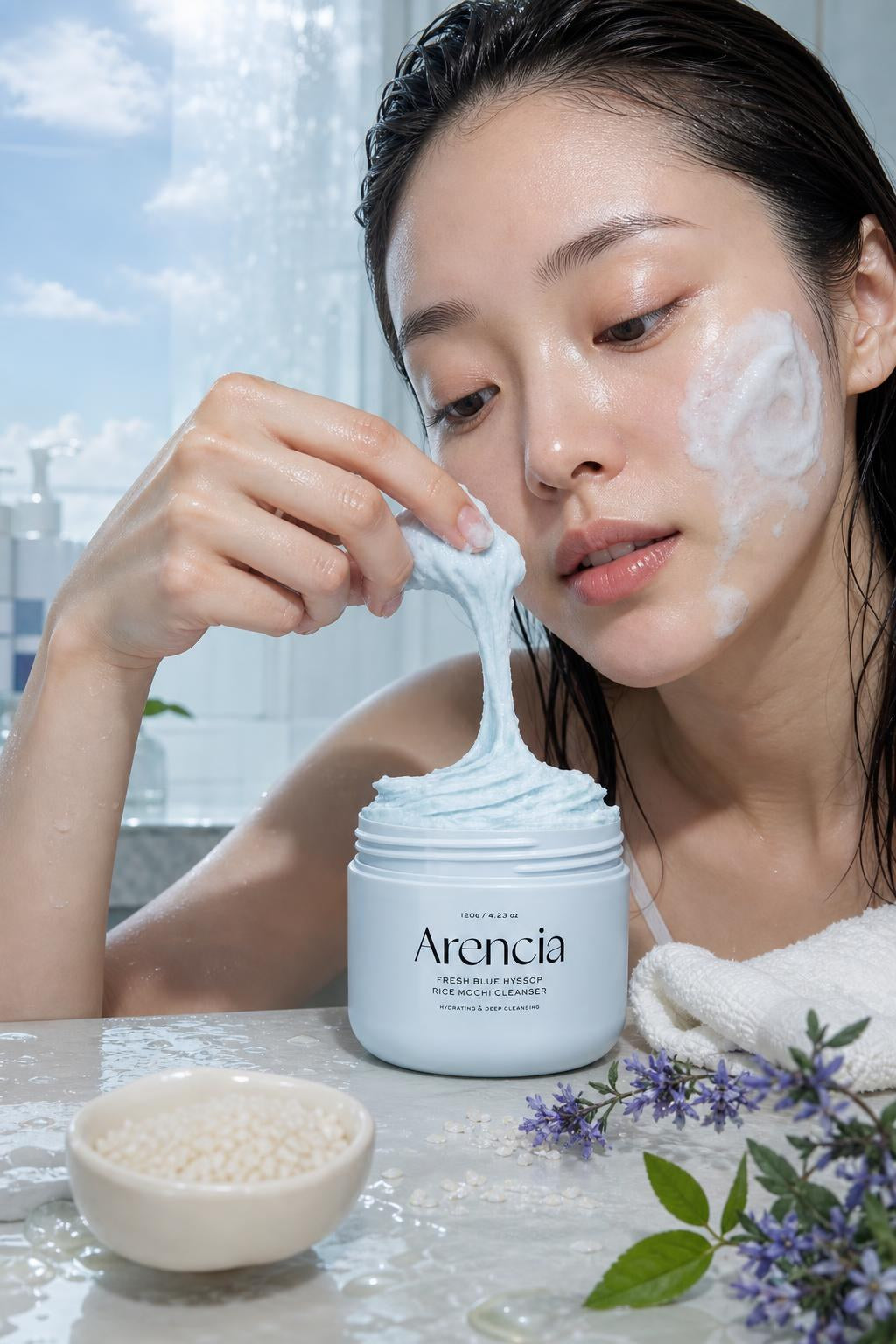 Arencia Fresh Blue Hyssop Rice Mochi Cleanser