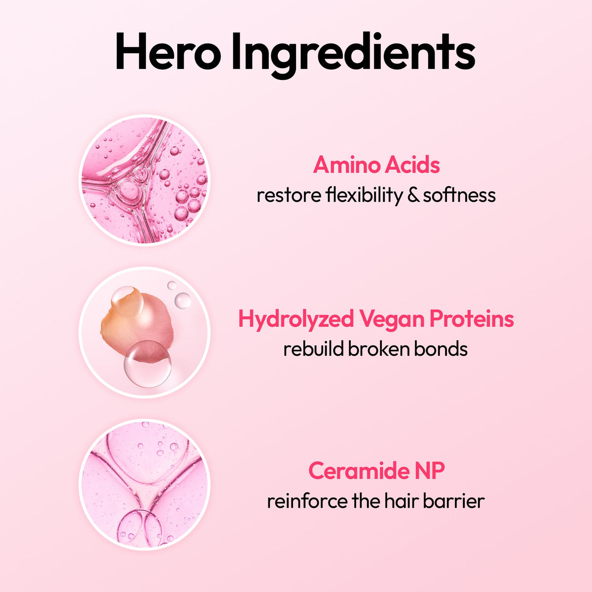 Kundal Protein Bonding Hair Mist Serum hero ingredients: amino acids, hydrolyzed vegan proteins, ceramide NP