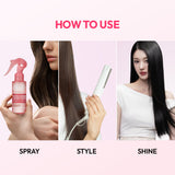 Kundal Protein Bonding Hair Mist Serum Violet Muguet how-to: spray the pink bottle, style, shine