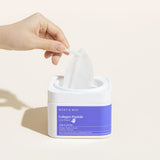 Mary&May Collagen Peptide Vital Mask renewed tub, open, with a hand lifting out one sheet with the mini tweezer