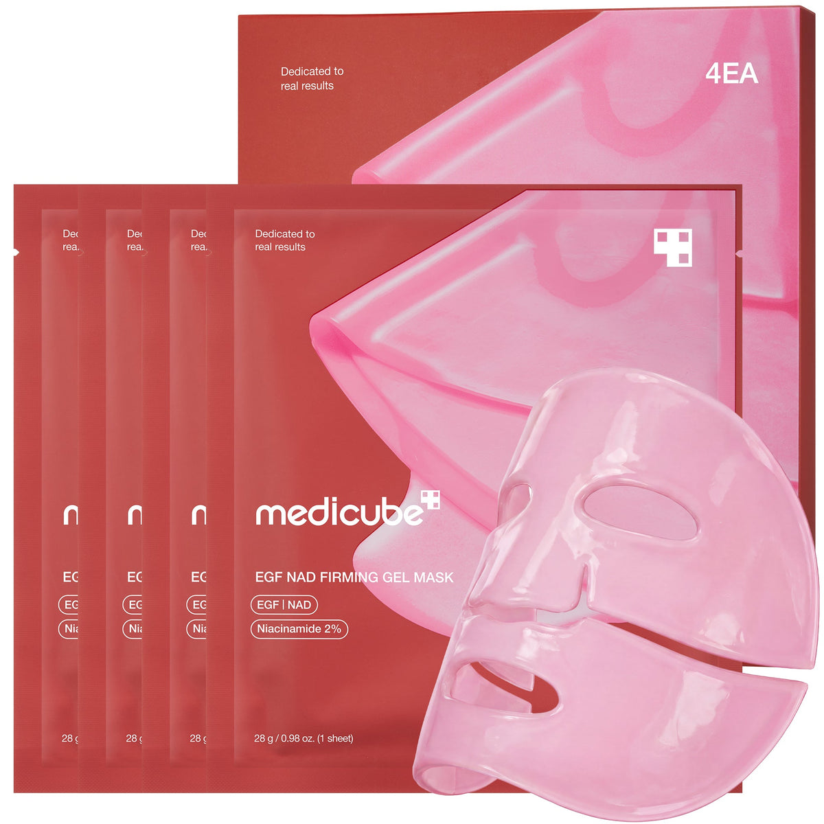 Medicube EGF NAD Firming Gel Mask box and pouches with the pink jelly gel mask