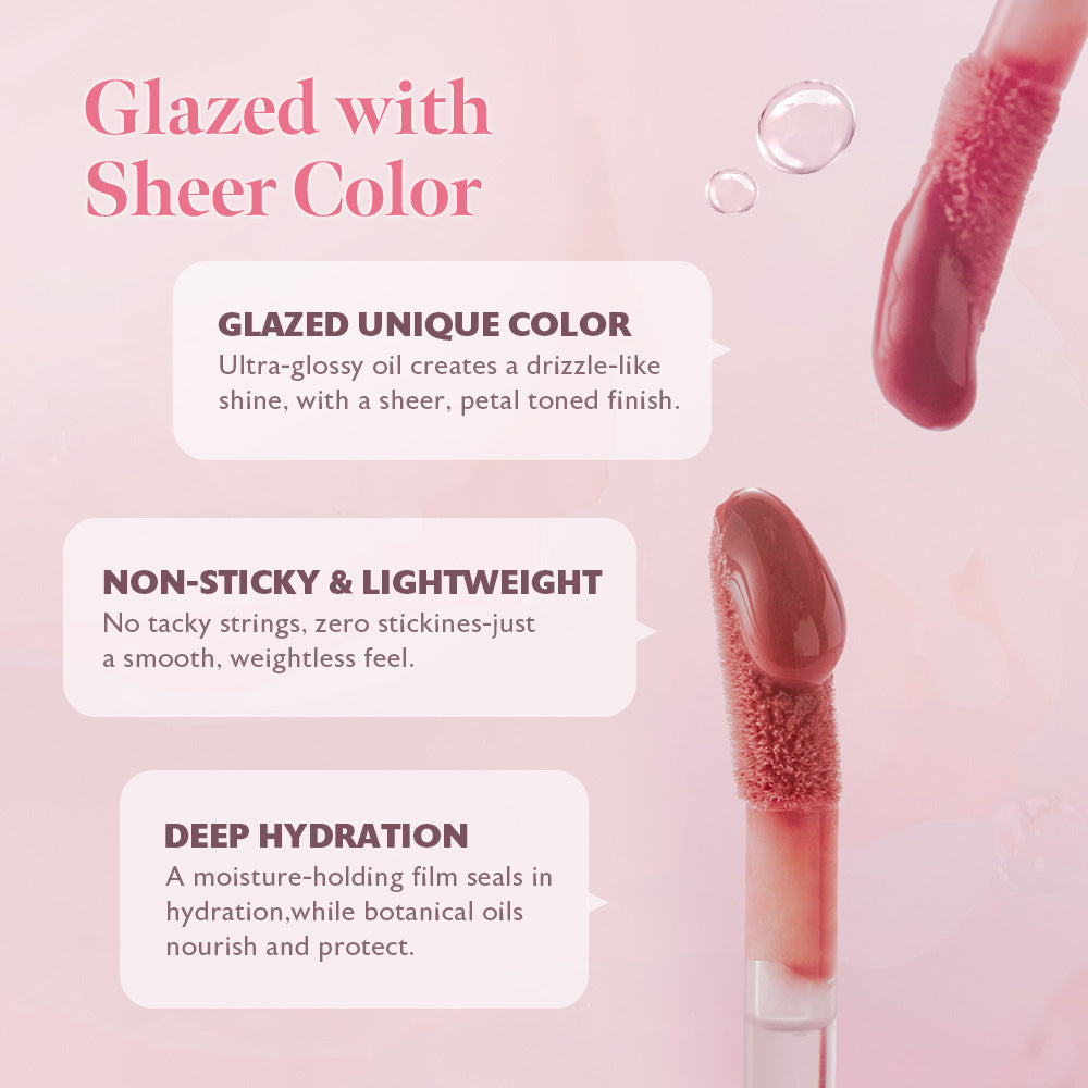 Milk Touch Dew Stain Sheer Lip Gloss doe-foot applicator with glossy sheer color texture