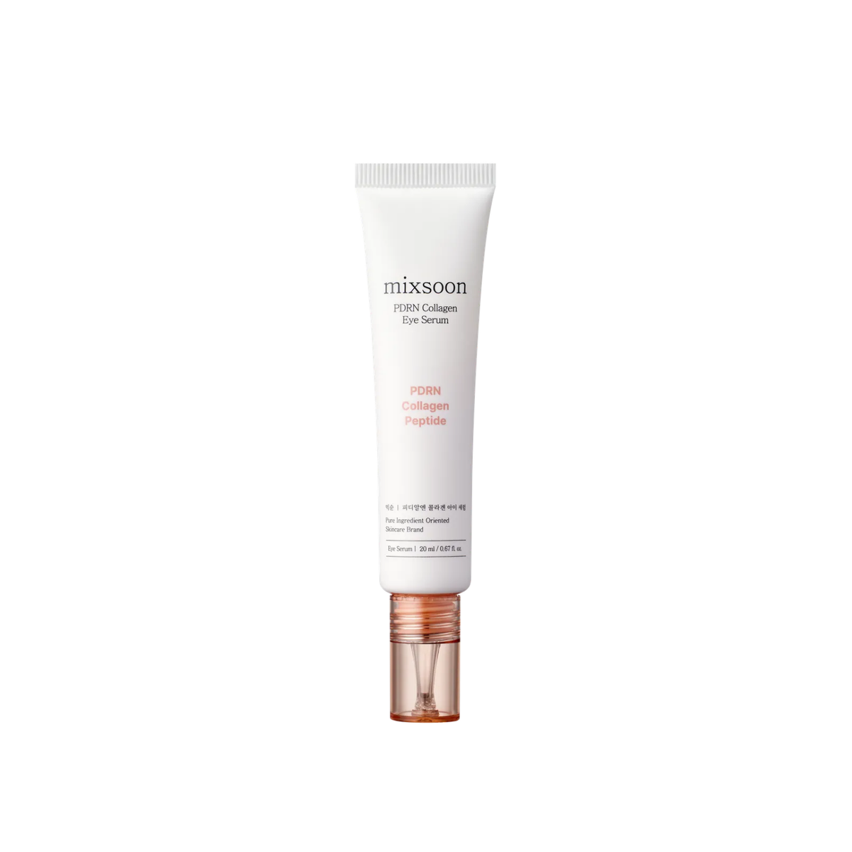 Mixsoon PDRN Collagen Eye Serum 20ml white tube with translucent rose-gold cap on white