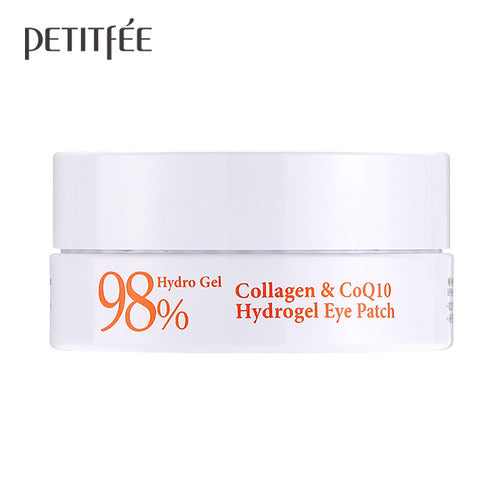 Petitfee Collagen & CoQ10 Hydrogel Eye Patch white jar side view with orange lettering