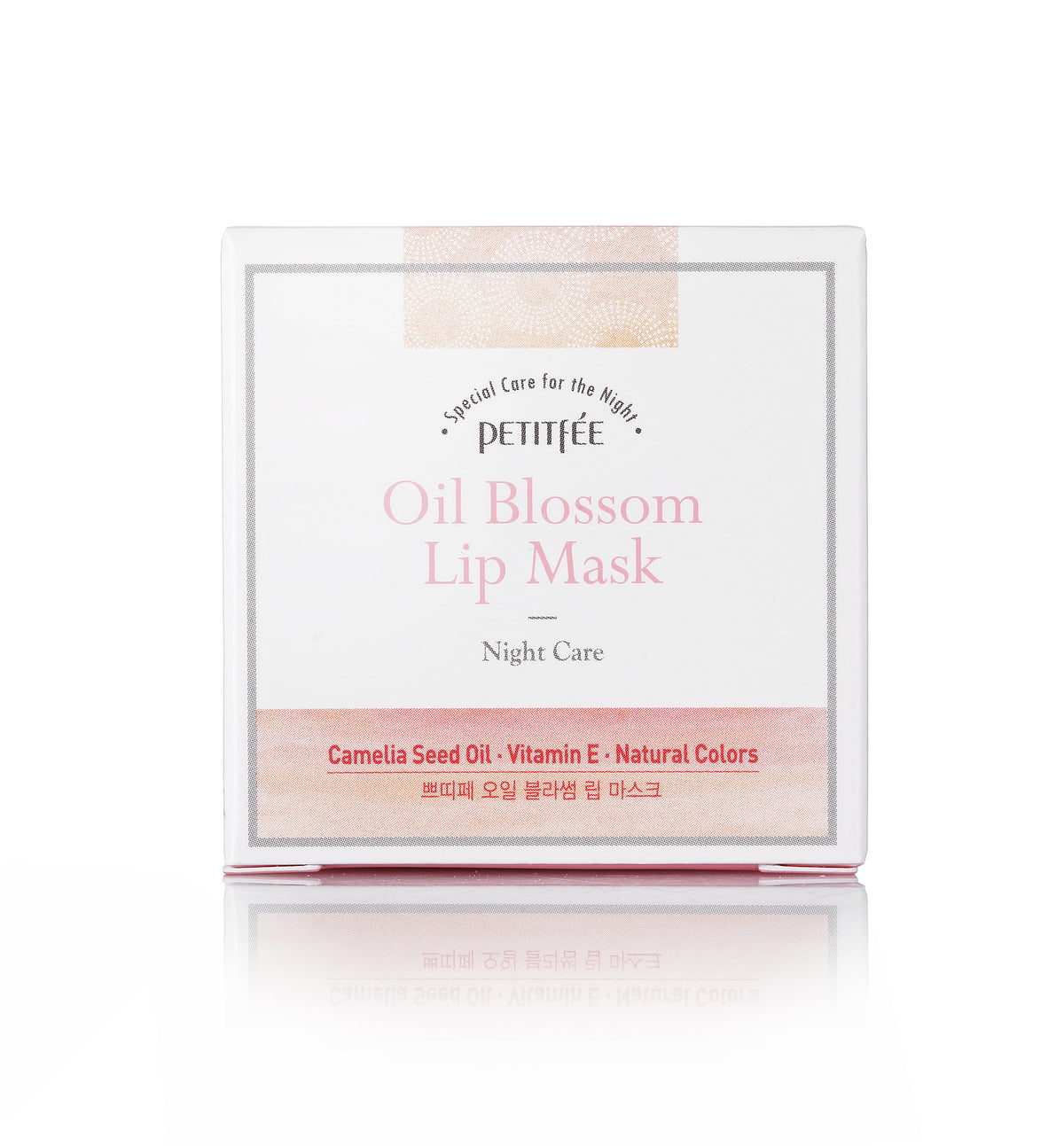 Petitfee Oil Blossom Lip Mask Camellia Seed Oil white and pink carton front