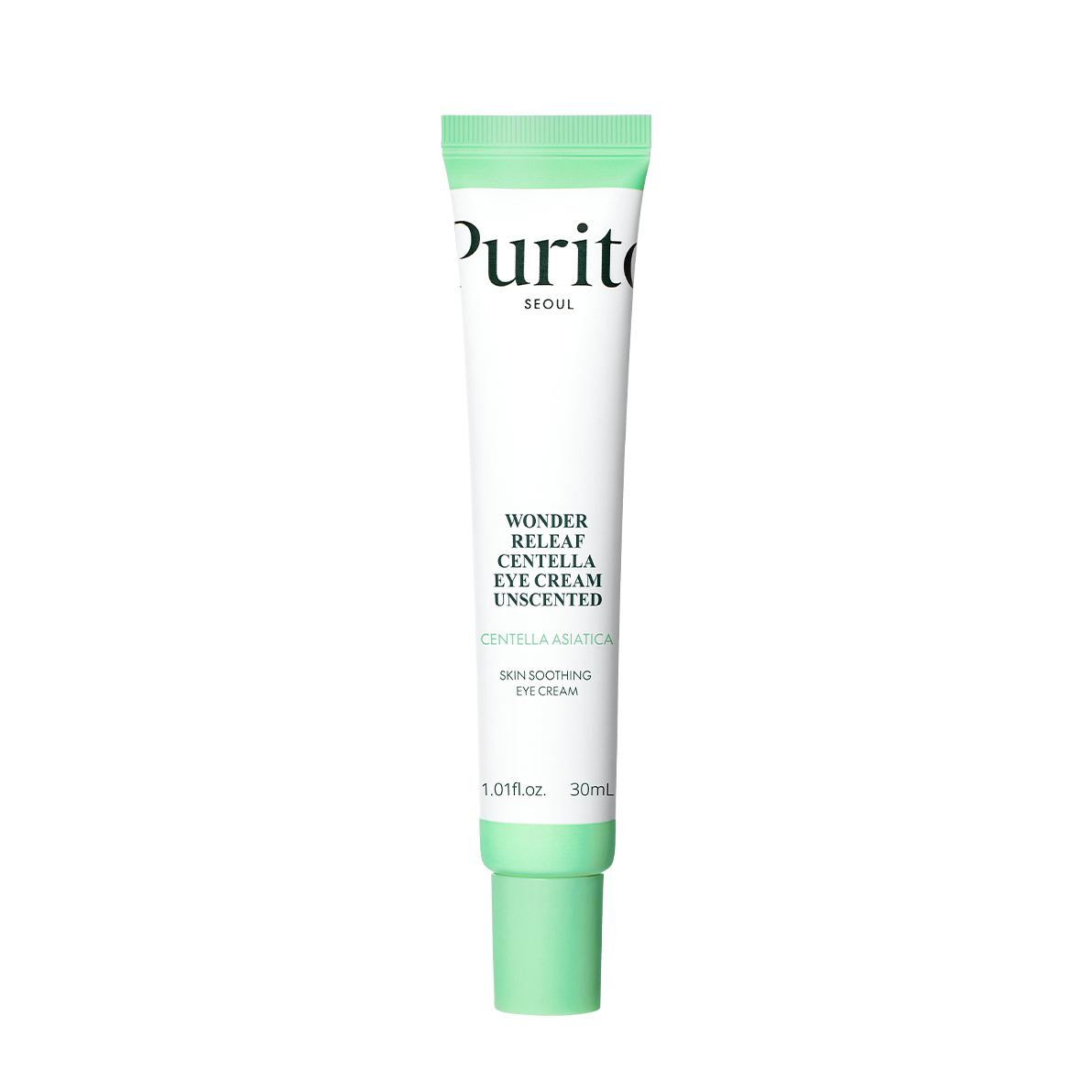 Purito Seoul Wonder Releaf Centella Eye Cream Unscented 30ml white and mint tube on white