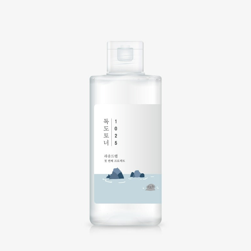 Round Lab 1025 Dokdo Toner 200ml clear bottle with white label on a plain light background