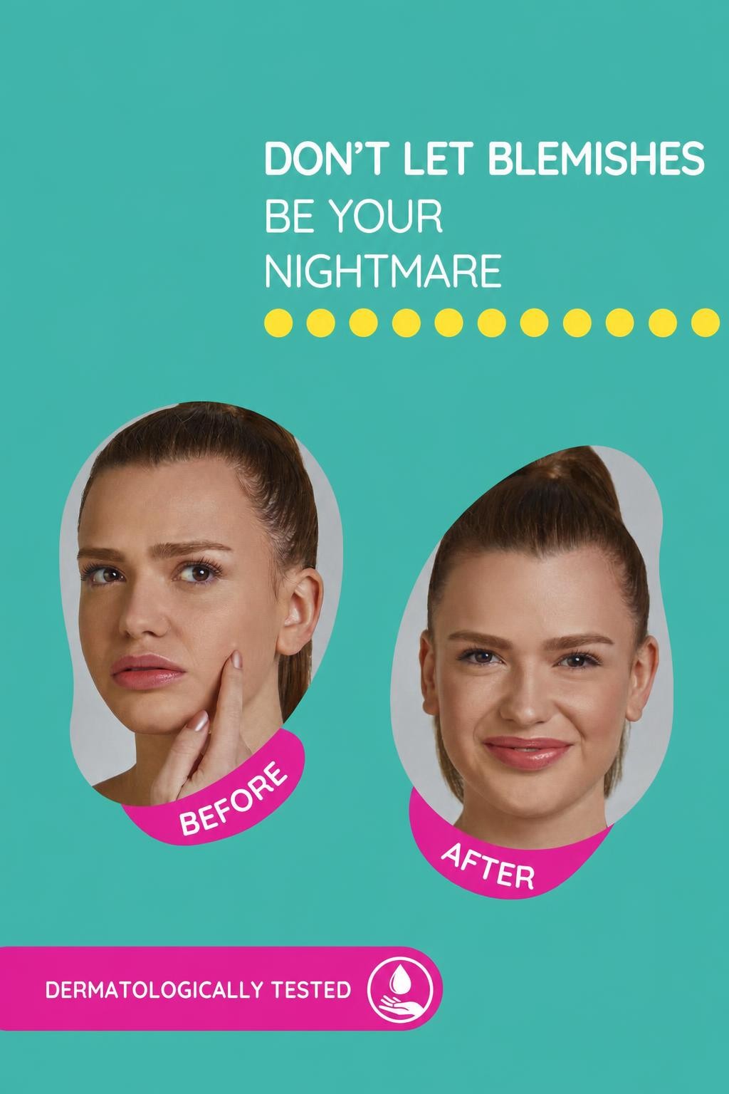 Before and after look of a woman wearing S.O.S patches