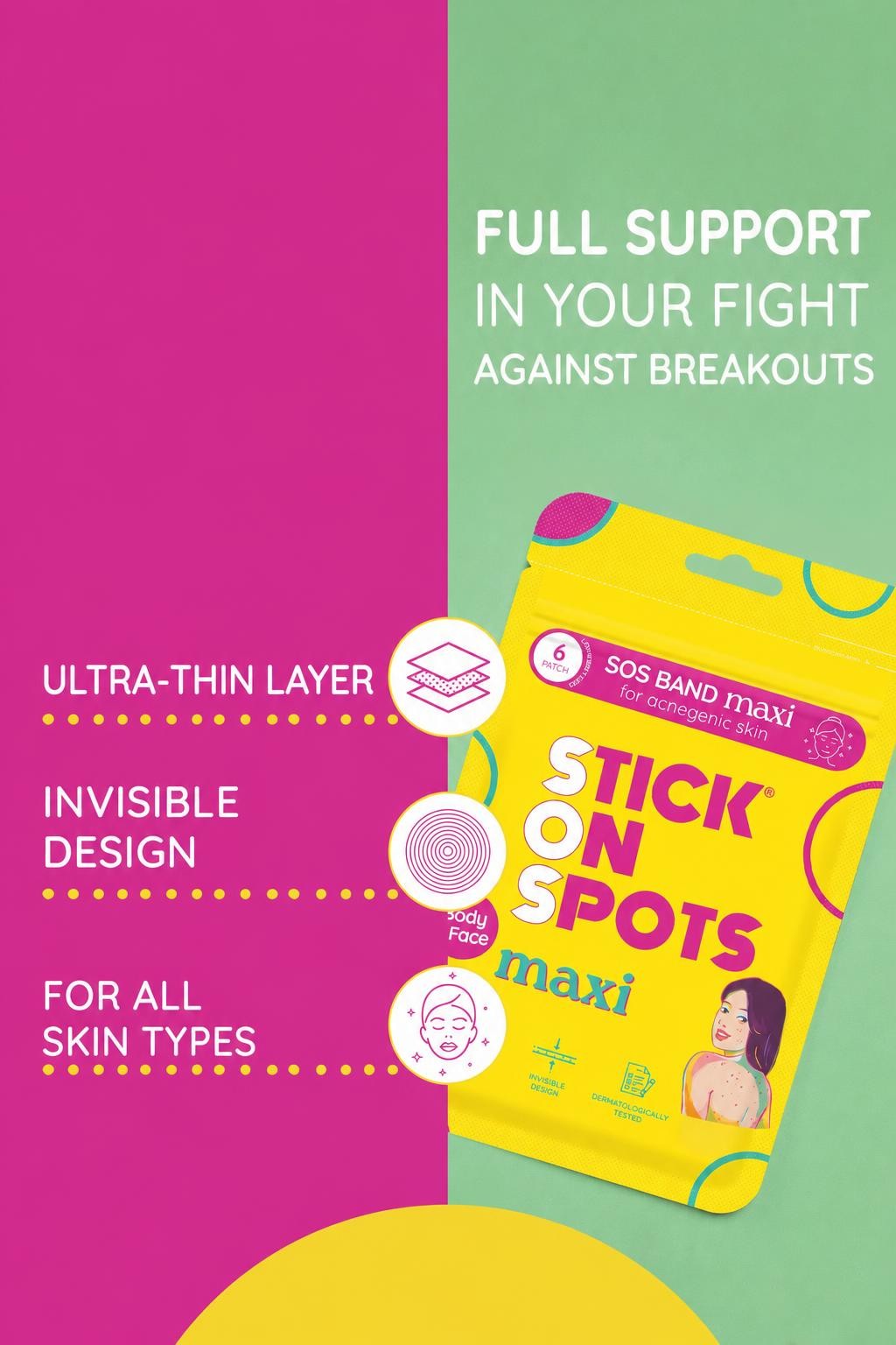 S.O.S Maxi pouch with ultra-thin, invisible design and all-skin-type features