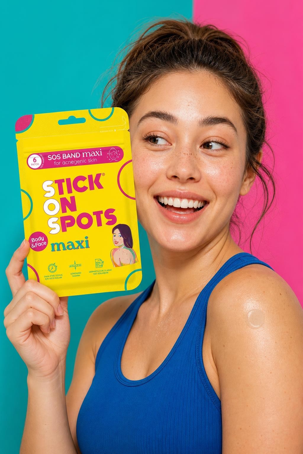 Woman holding the yellow S.O.S Band Maxi pouch