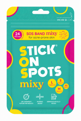 S.O.S Mixy Stick On Spots pouch in teal, 24 hydrocolloid patches in sizes XS, S, M and L