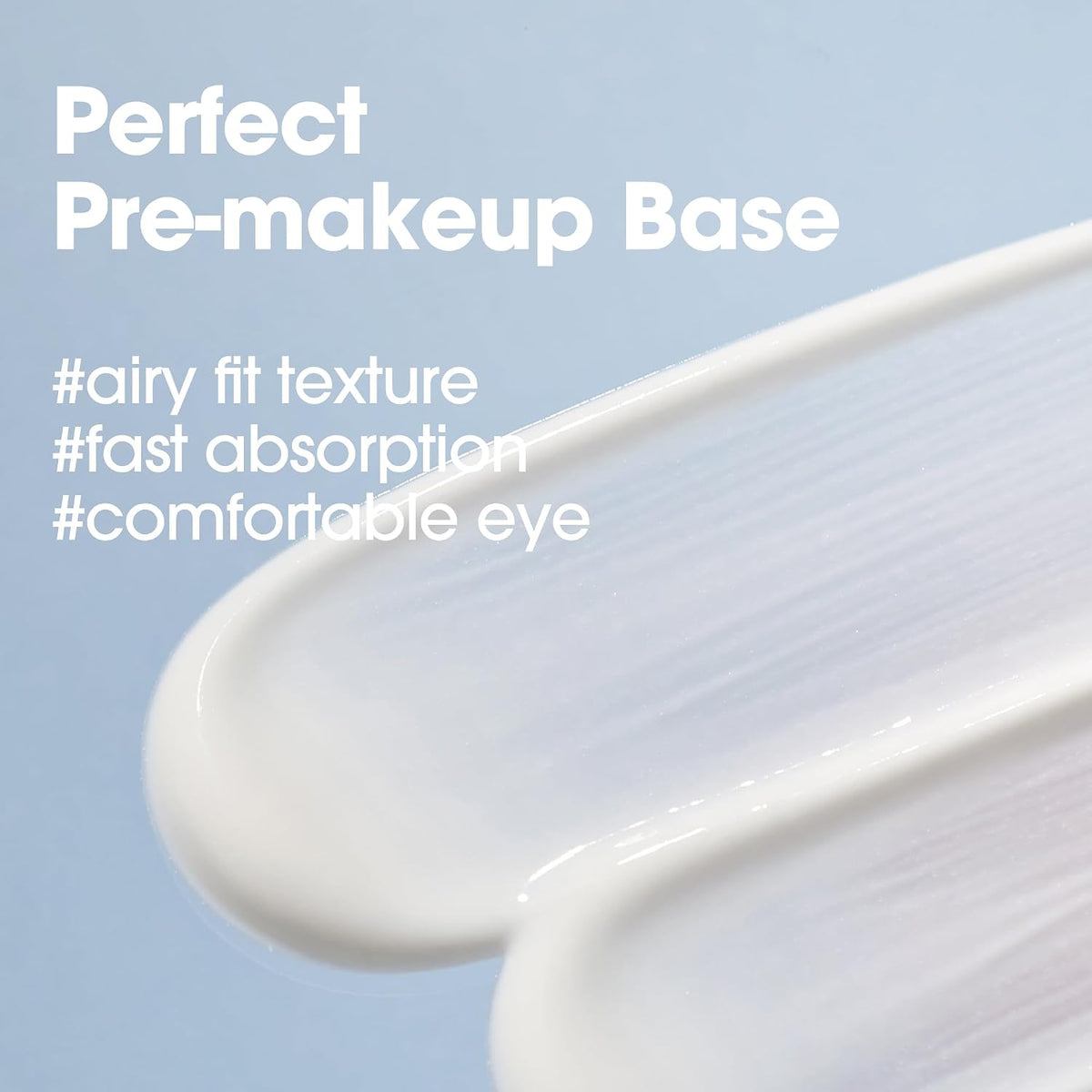 Some By Mi V10 Hyal Air Fit Sunscreen texture, a smooth white lotion swatch on a pale blue background