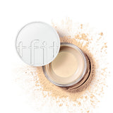 TFIT Translucent Set Finishing Powder 2.1 Medium Beige, open jar with tfit lid and scattered beige powder