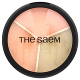 The Saem Cover Perfection Triple Pot Concealer 01 Correct Beige, round compact with three pans under a clear lid