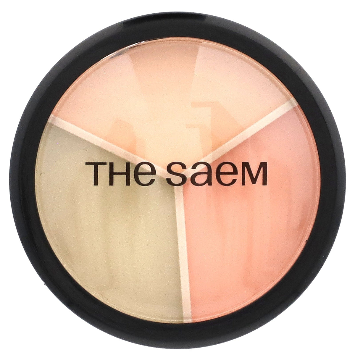 The Saem Cover Perfection Triple Pot Concealer 03 Correct Up Beige, round compact with three light pans