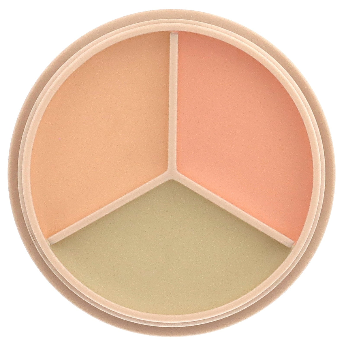 The Saem Cover Perfection Triple Pot Concealer 03 Correct Up Beige open, light beige, green and peach pans