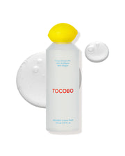 Tocobo AHA BHA Lemon Toner 150ml, frosted bottle with a yellow lemon-shaped cap and clear toner drops
