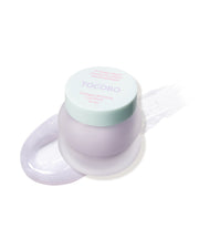 Tocobo Collagen Boosting Lip Mask 20ml, frosted lavender jar with mint lid and a lavender balm swatch
