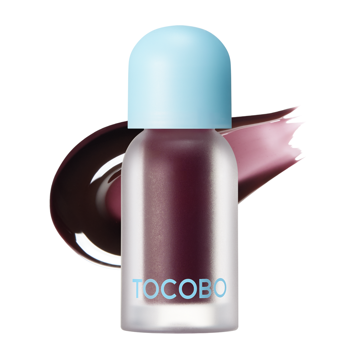 Tocobo Juicy Berry Plumping Lip Oil in 03 Black Cherry, bottle with a deep cherry gloss swatch