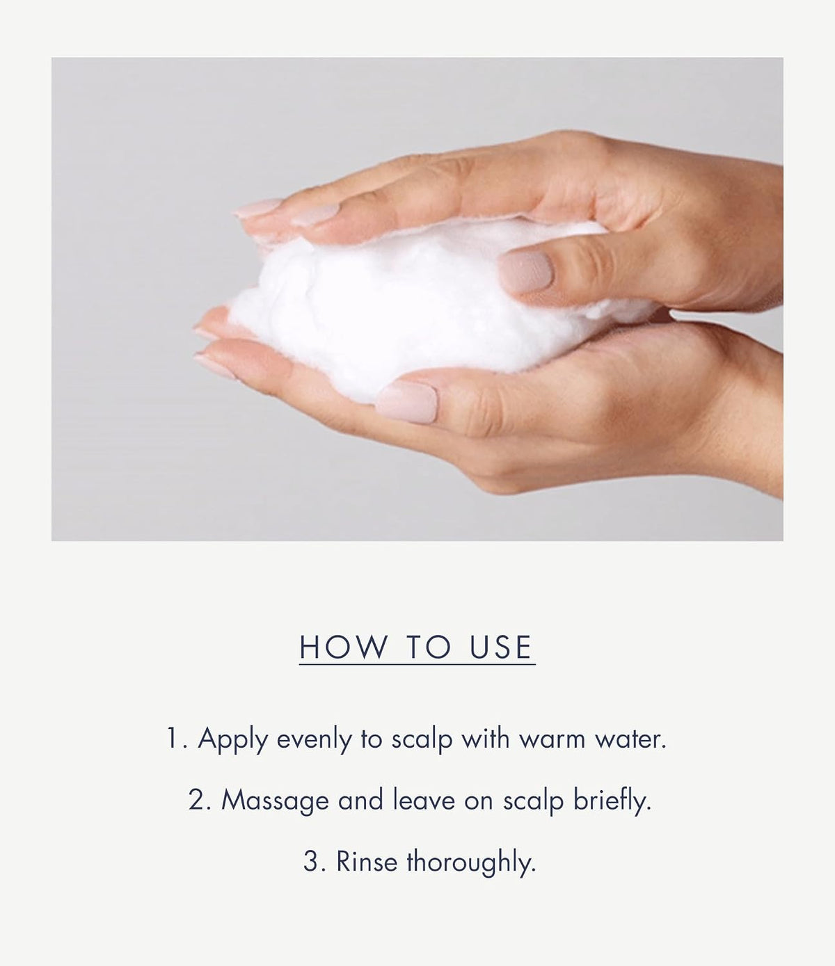 Treecell Night Collagen Shampoo Midnight Forest how-to: rich white lather in hands with three usage steps